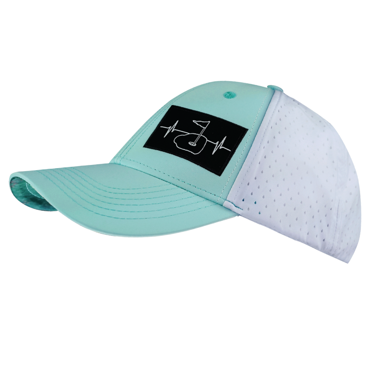 Golf Hat, Low Profile, Ponytail, Snapback Hat, Mint Green, White, Mens Hat, Womens Hat, Side Picture