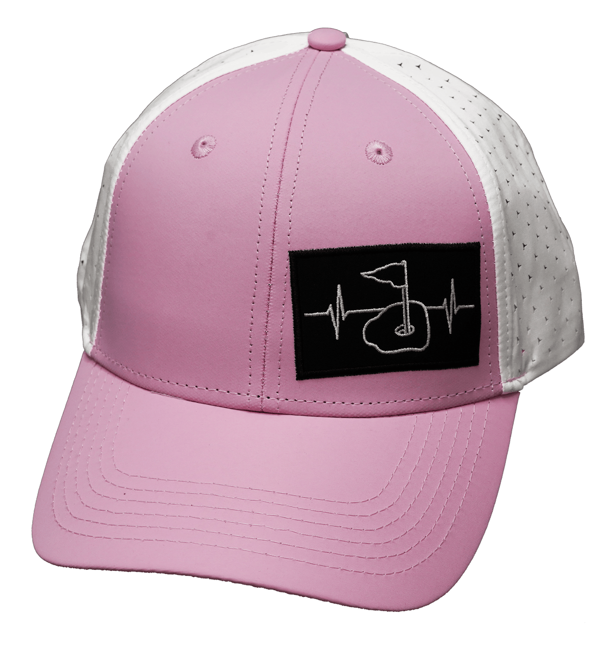 Golf Hat — Low Profile, Ponytail, Pink / White (No Photo), Laser Mesh