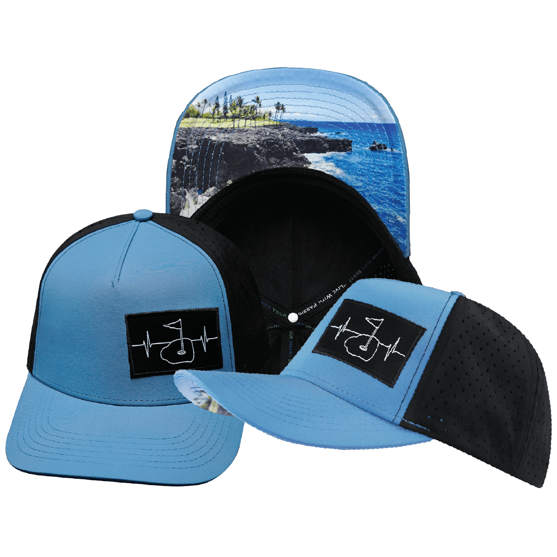 Golf Hat Trucker Hat — Slate Blue / Black, Laser Mesh