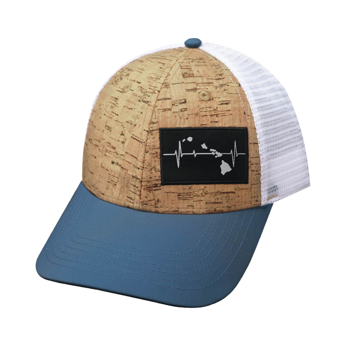 Hawaii Hat, Low Profile, Snapback Hat, Cork, Sea Blue, White, Mens Hat, Womens Hat, Front Picture
