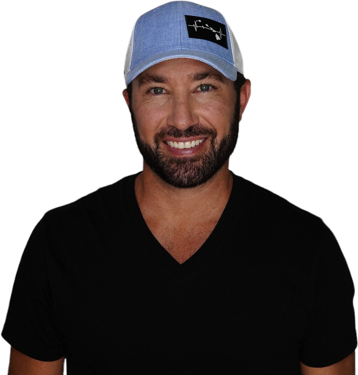 Hawaii Hat, Low Profile, Ponytail, Snapback Hat, Light Blue, White, Mens Hat, Womens Hat, Man In Hat Picture