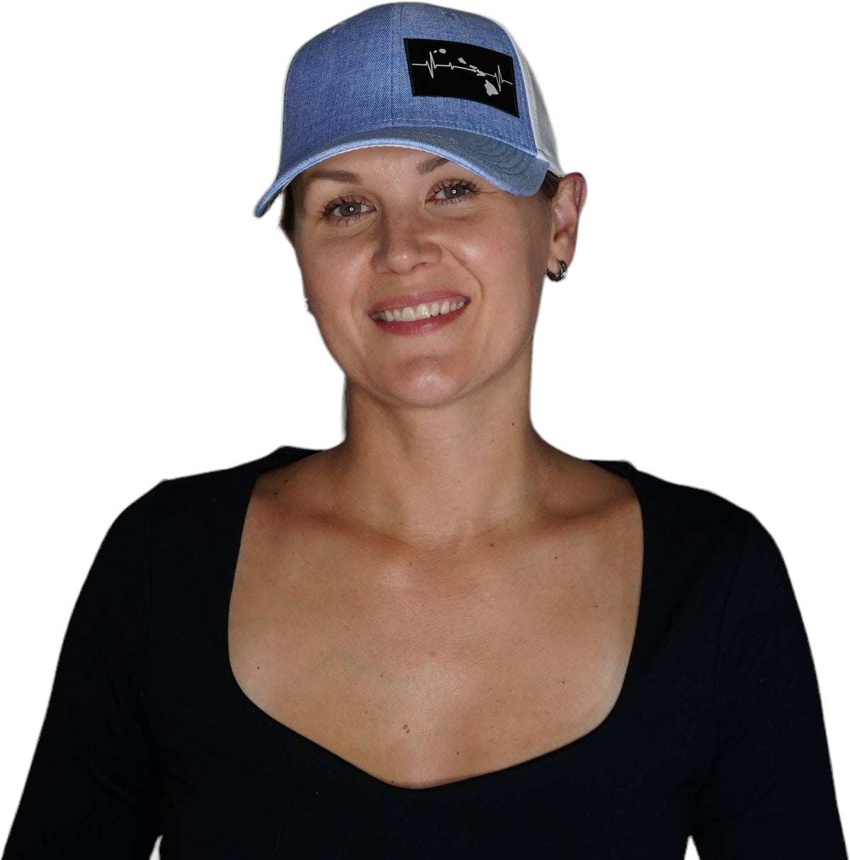 Hawaii Hat, Low Profile, Ponytail, Snapback Hat, Light Blue, White, Mens Hat, Womens Hat, Woman In Hat Picture