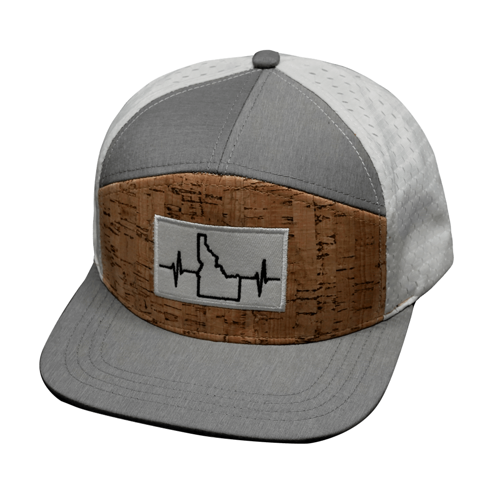 Idaho Hat, Flat Bill, Snapback Hat, Cork, Gray, White, Mens Hat, Womens Hat, Front Picture
