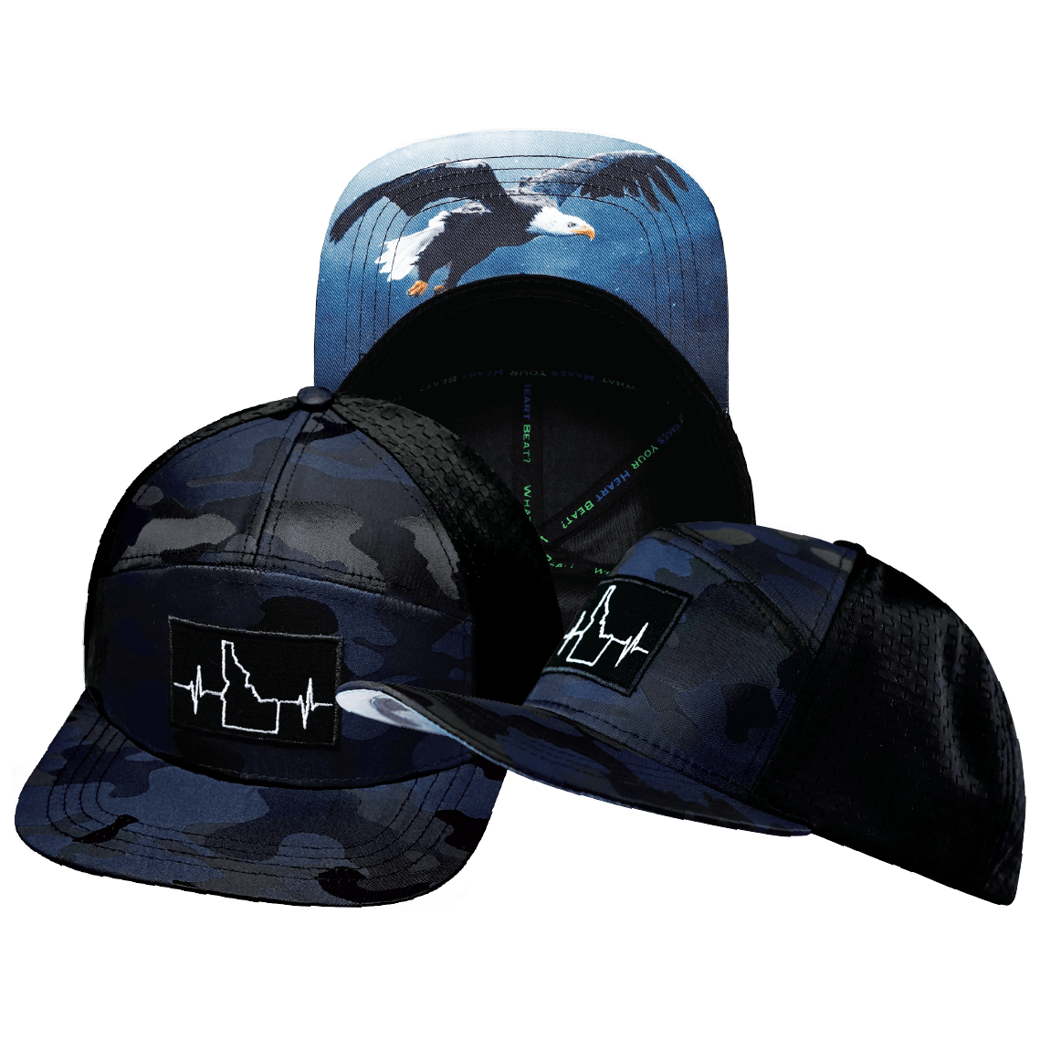 Idaho Hat — Flat Bill, Navy Camo / Black, Laser Mesh