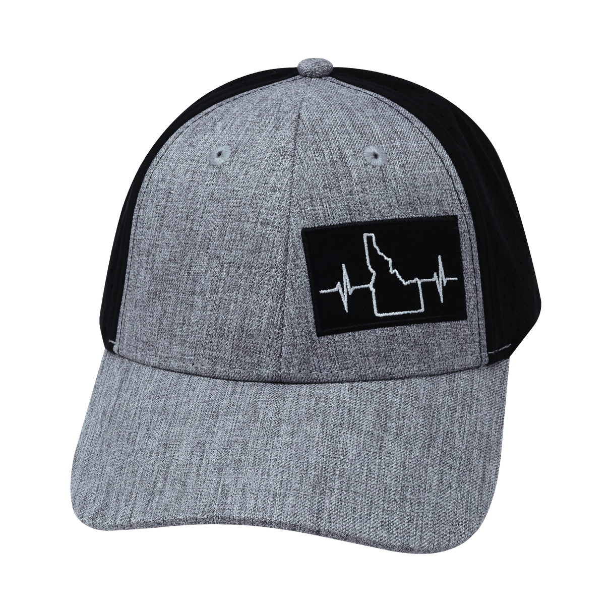 Idaho - 6 Panel - Shallow Fit - Pony Tail - Heather Gray / Black - Laser Mesh (Unisex)