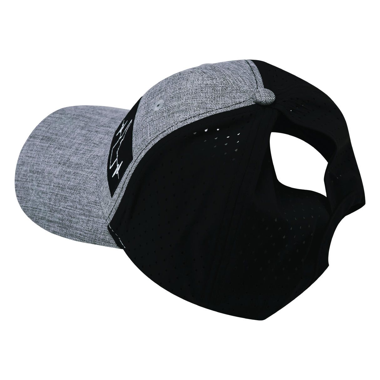 Idaho - 6 Panel - Shallow Fit - Pony Tail - Heather Gray / Black - Laser Mesh (Unisex)