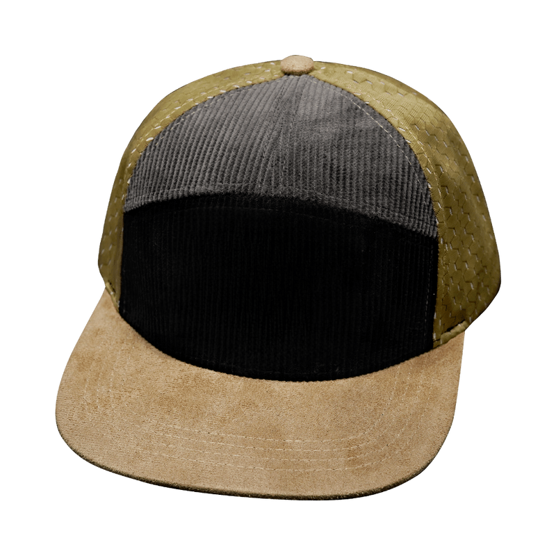 Blank 7 Panel hat — Corduroy, Tan / Black / Gray, Jersey Mesh