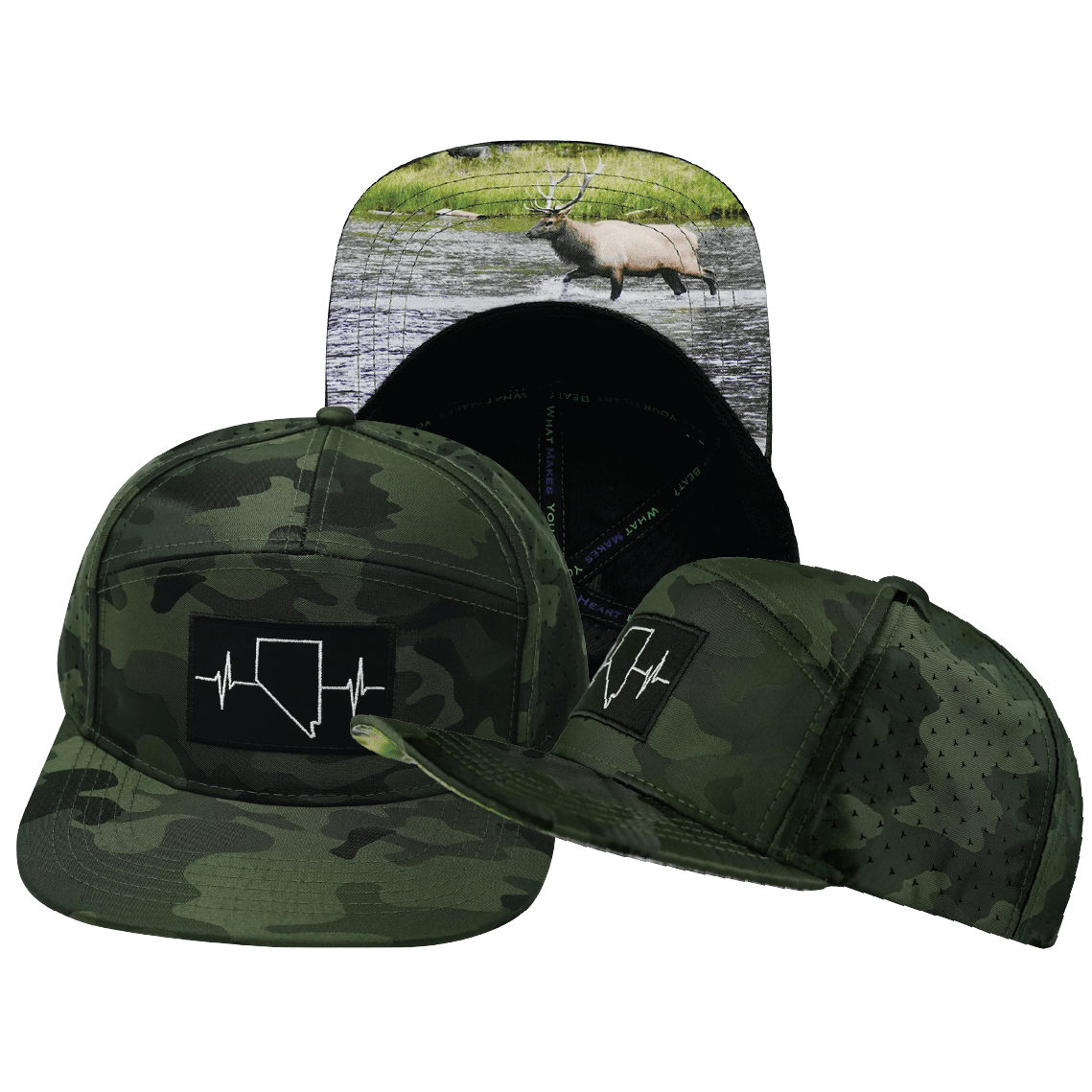 Nevada Hat — Flat Bill, Green Camo, Laser Mesh