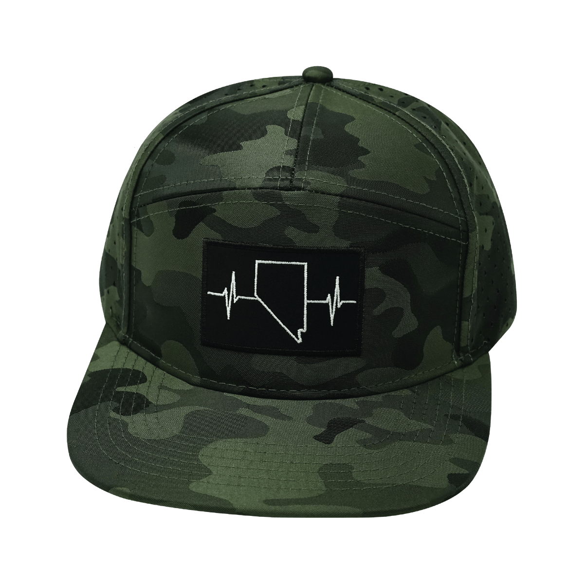 Nevada Hat, Flat Bill, Snapback Hat, Green Camo, Mens Hat, Womens Hat, Front Picture