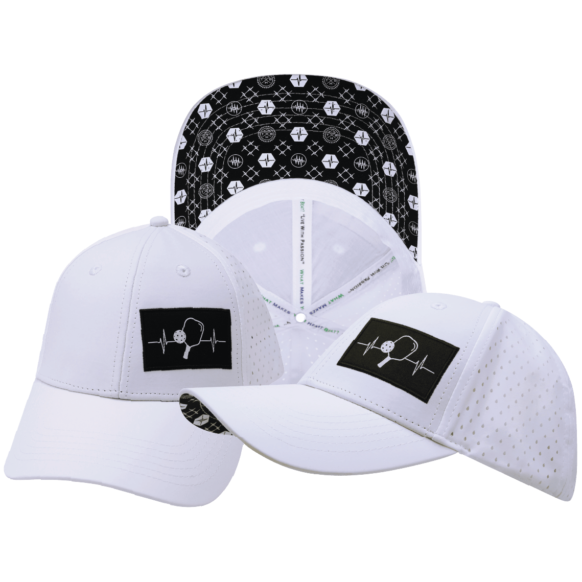 Pickleball Hat — Low Profile, Ponytail, White, Laser Mesh