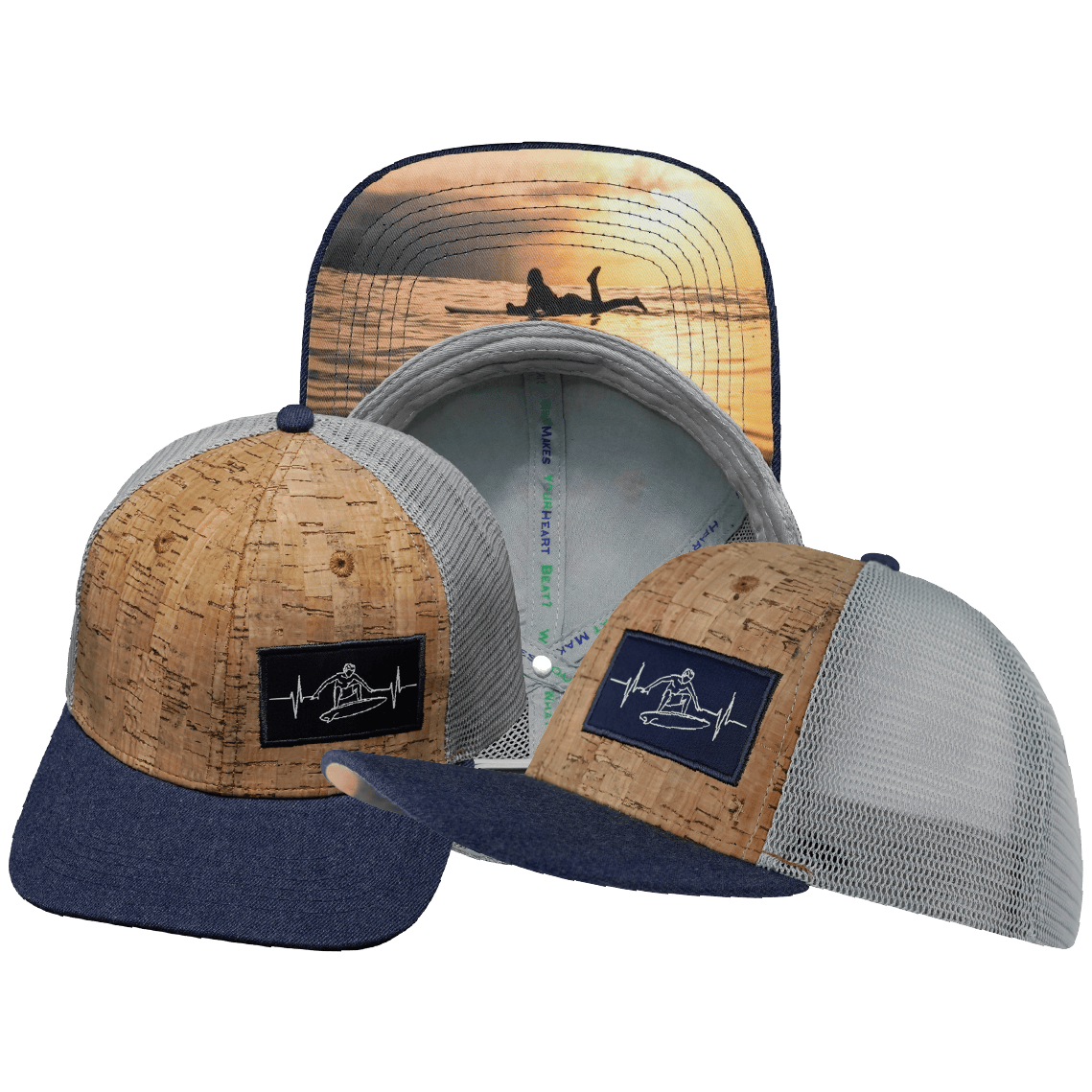 Surf Hat — Baseball Hat Fit, Cork, Heather Navy / Gray, Trucker Mesh