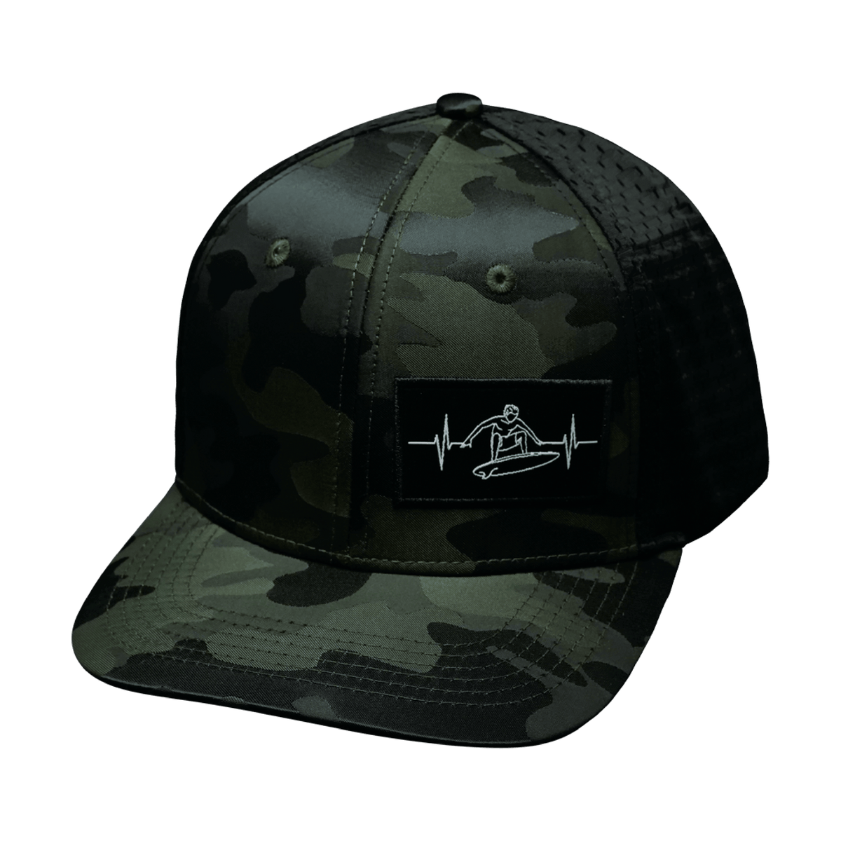 Surf Hat, Baseball Hat, Snapback Hat, Green Camo, Black, Mens Hat, Womens Hat, Front Picture