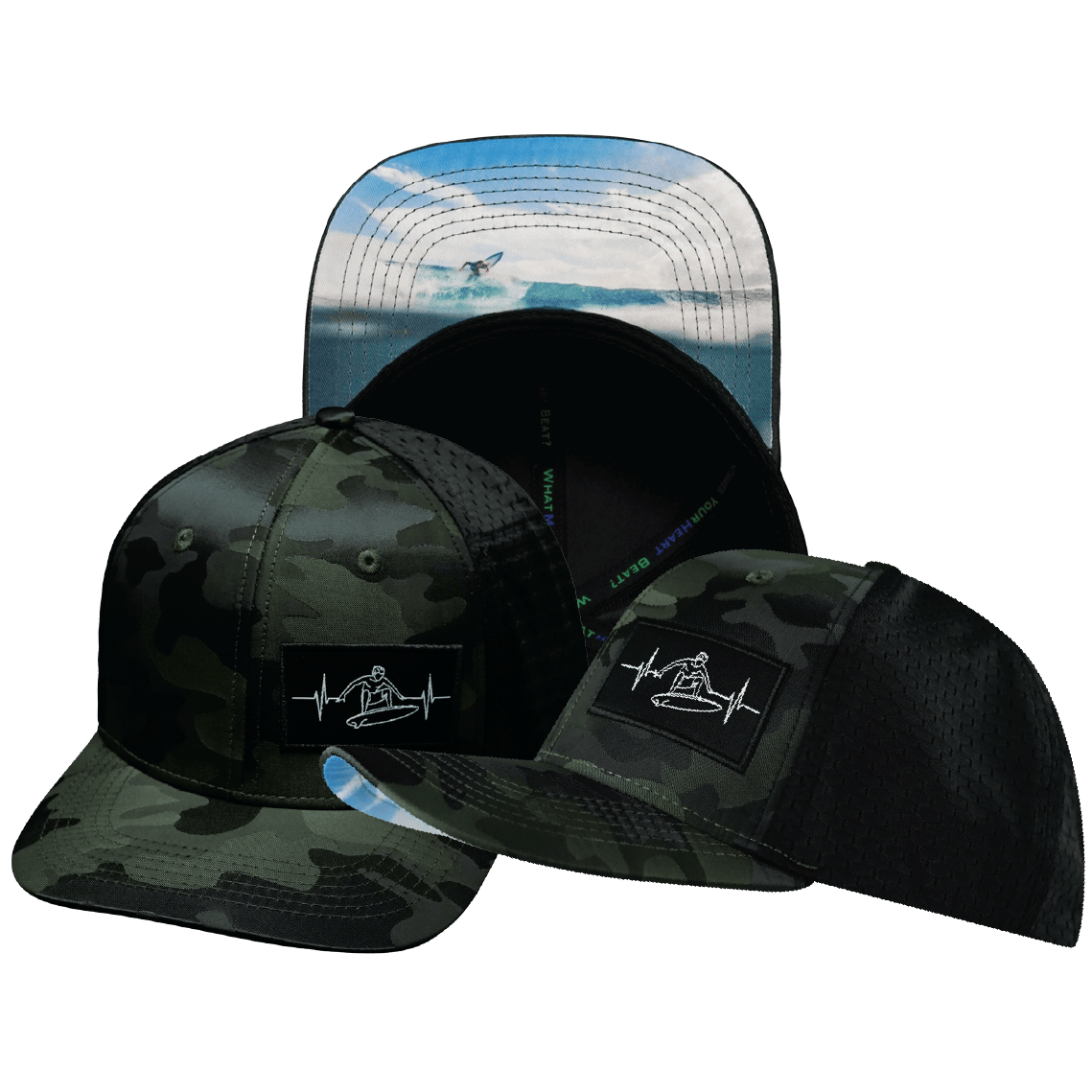 Surf Hat — Baseball Hat Fit, Green Camo / Black, Jersey Mesh