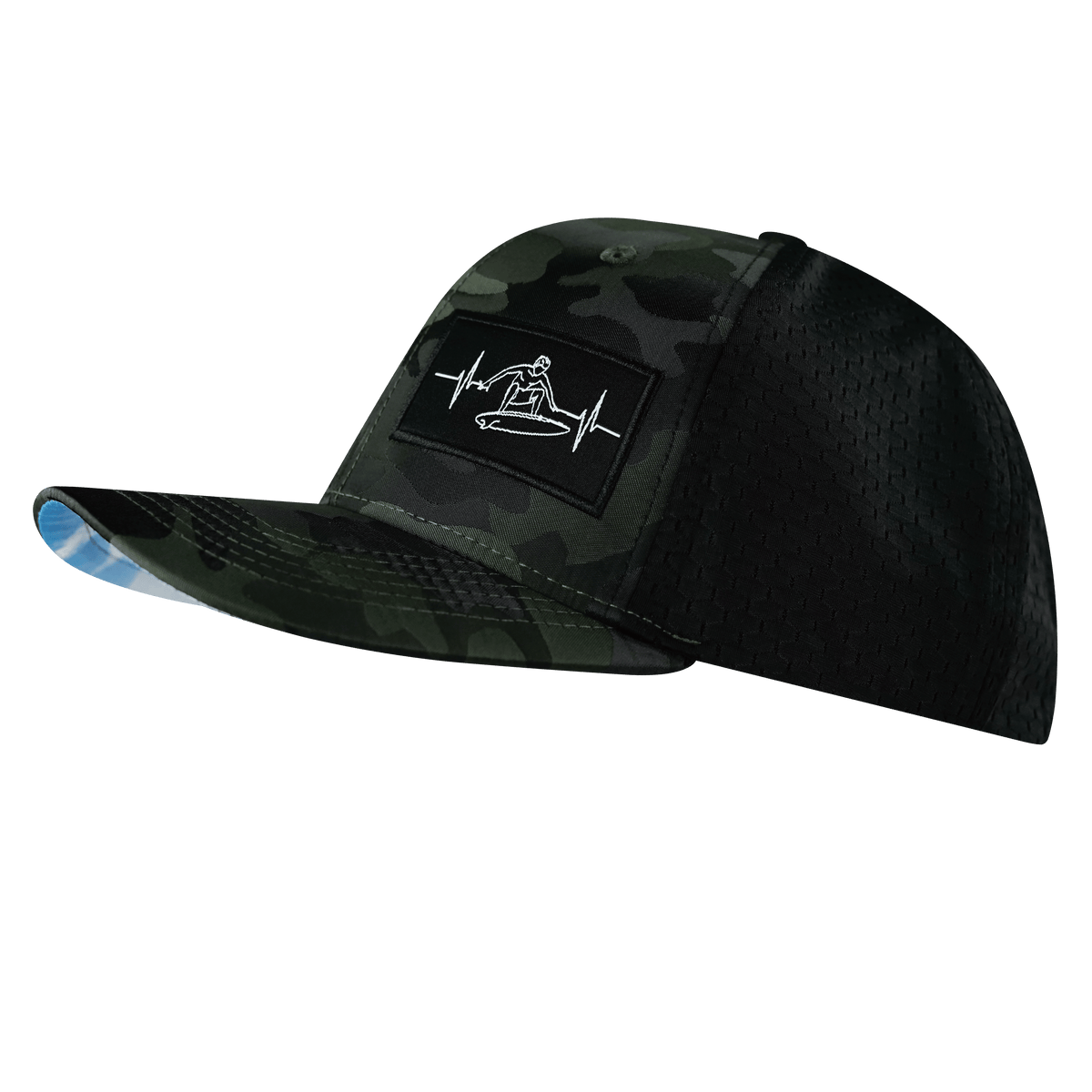 Surf Hat, Baseball Hat, Snapback Hat, Green Camo, Black, Mens Hat, Womens Hat, Side Picture