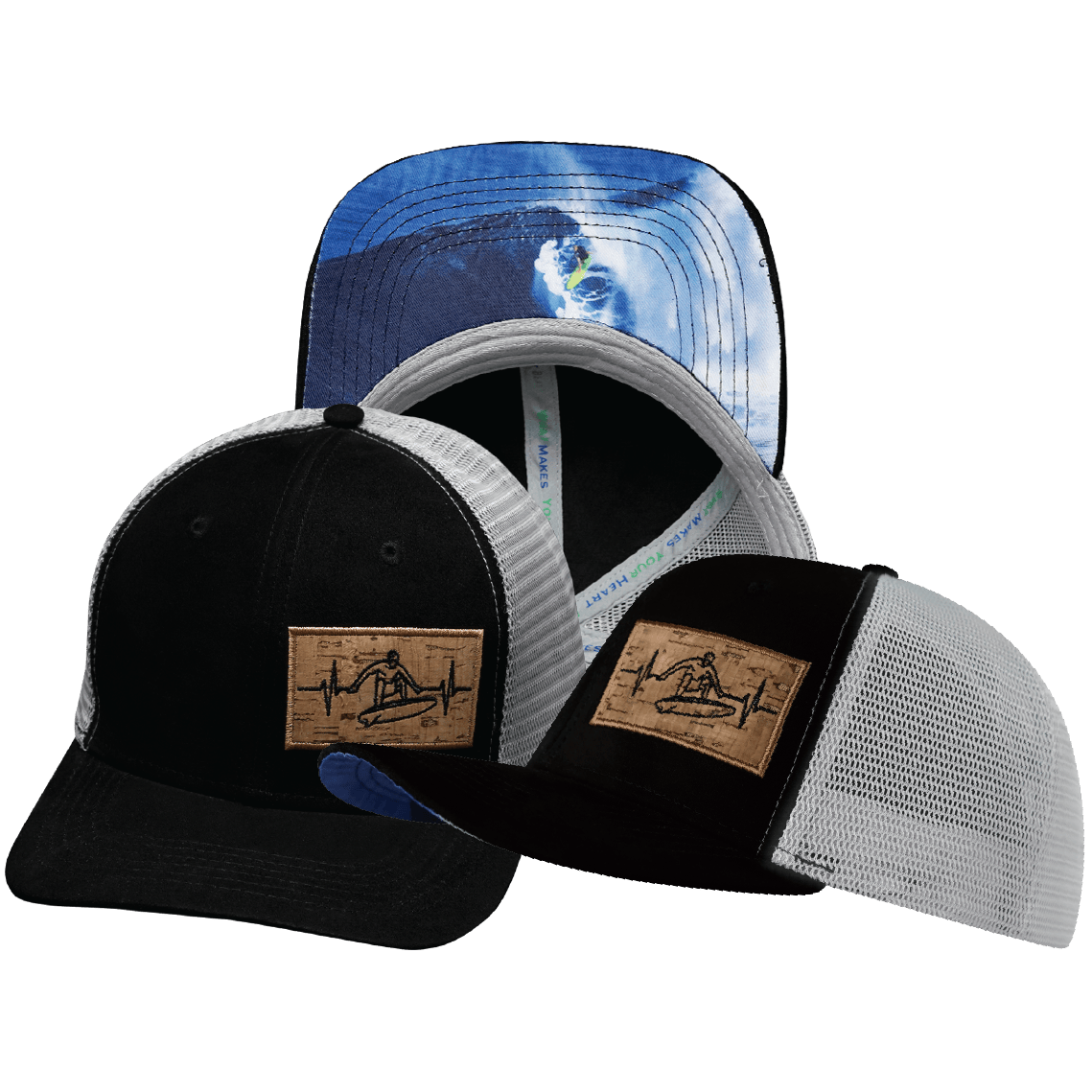 Surf Hat — Baseball Hat Fit, Suede, Black / Gray, Trucker Mesh