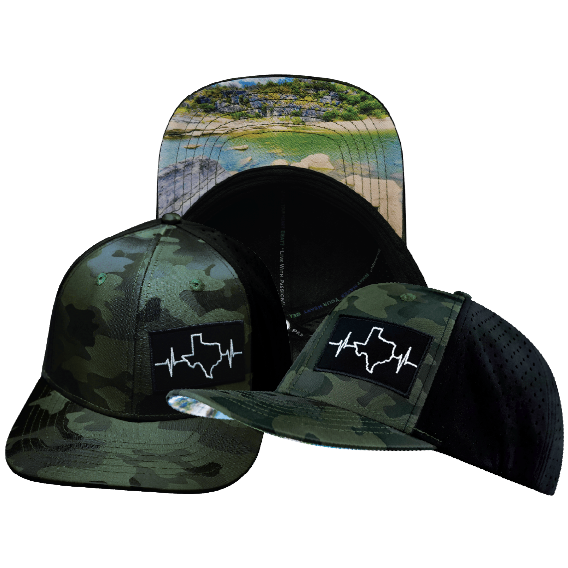 Texas Hat — Baseball Hat Fit, Green Camo / Black, Laser Mesh