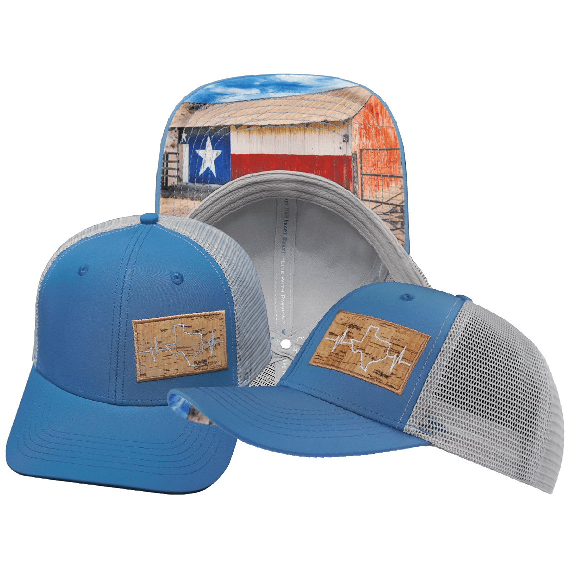 Texas Hat — Baseball Hat Fit, Light Blue / Gray, Trucker Mesh