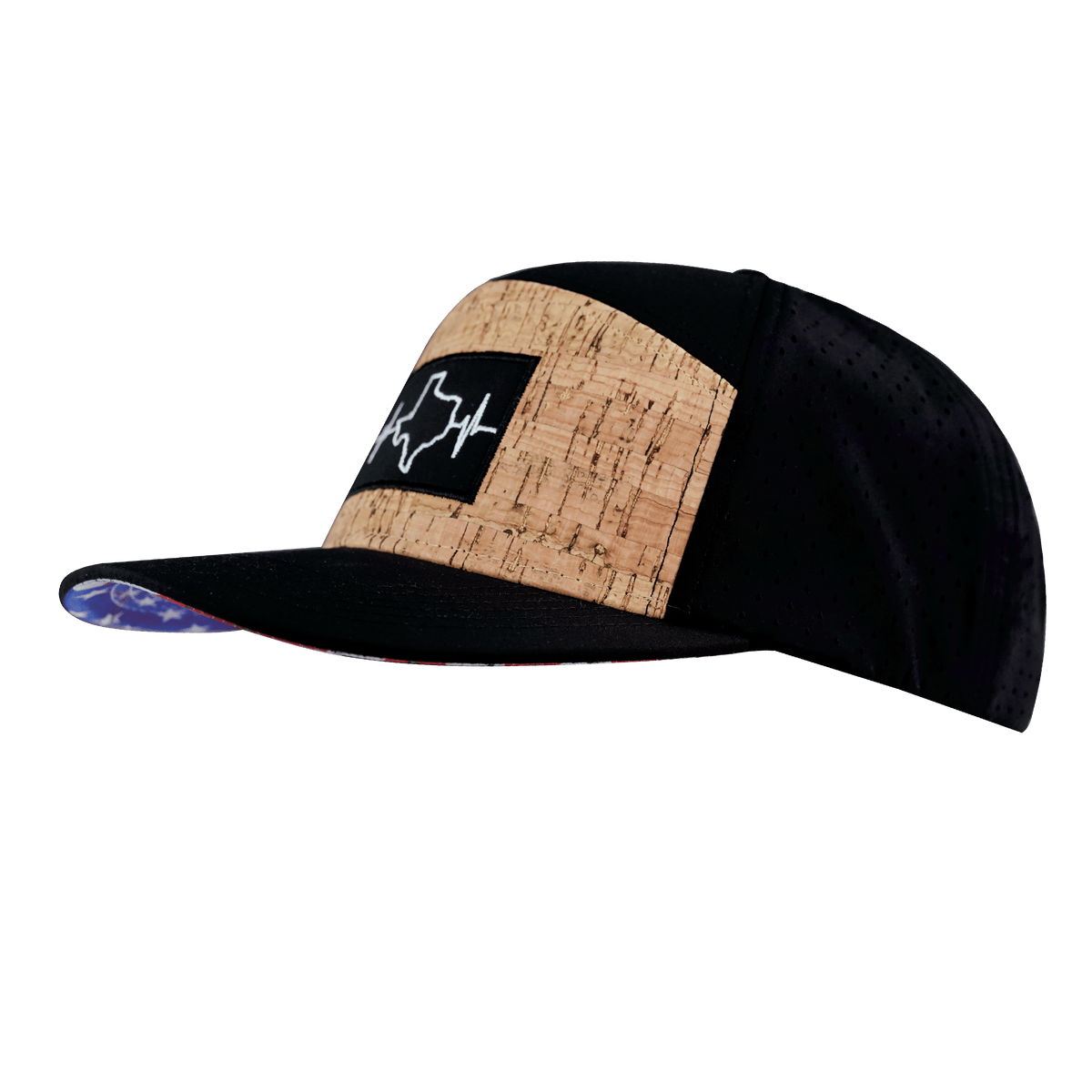Texas Hat, Flat Bill, Snapback Hat, Cork, Black, Mens Hat, Womens Hat, Side Picture