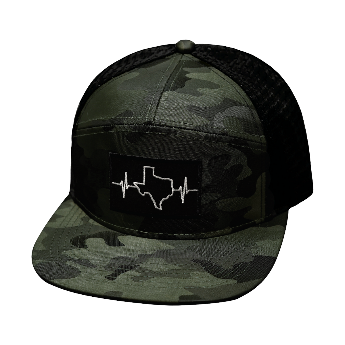 Texas Hat, Flat Bill, Snapback Hat, Green Camo, Black, Mens Hat, Womens Hat, Front Picture