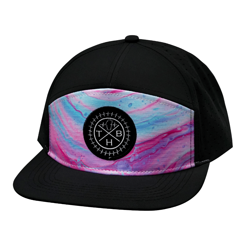 THB Hat — Flat Bill, Liquid Pink, Black, Laser Mesh