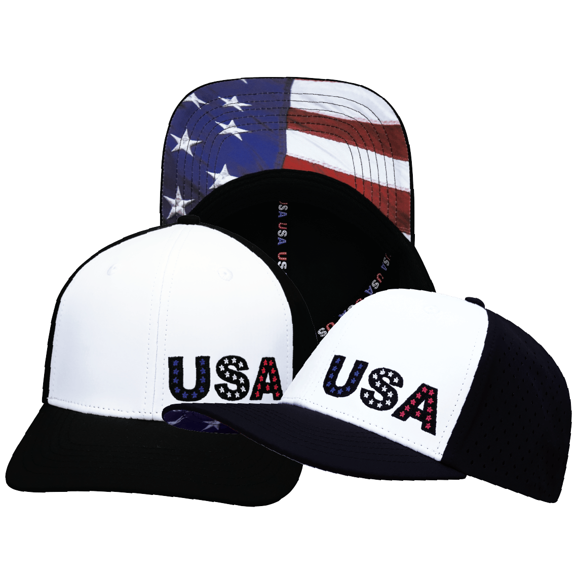 USA Hat, Baseball Hat Fit Snapback Hat, Black, White, Mens Hat, Womens Hat, Main Picture