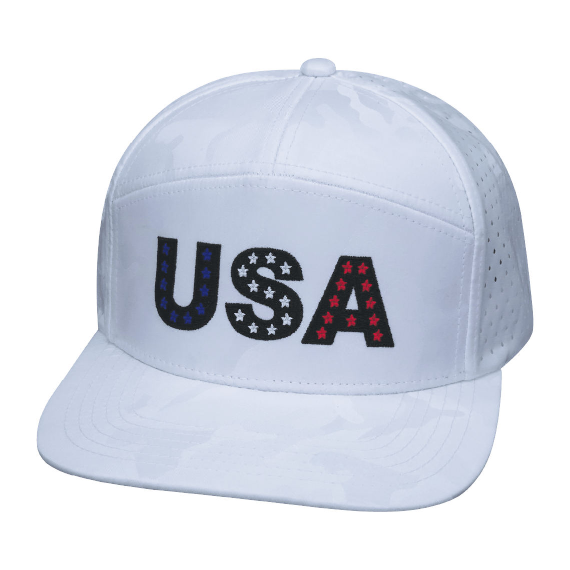 USA Hat, Flat Bill, Snapback Hat, White Camo, Mens Hat, Womens Hat, Front Picture