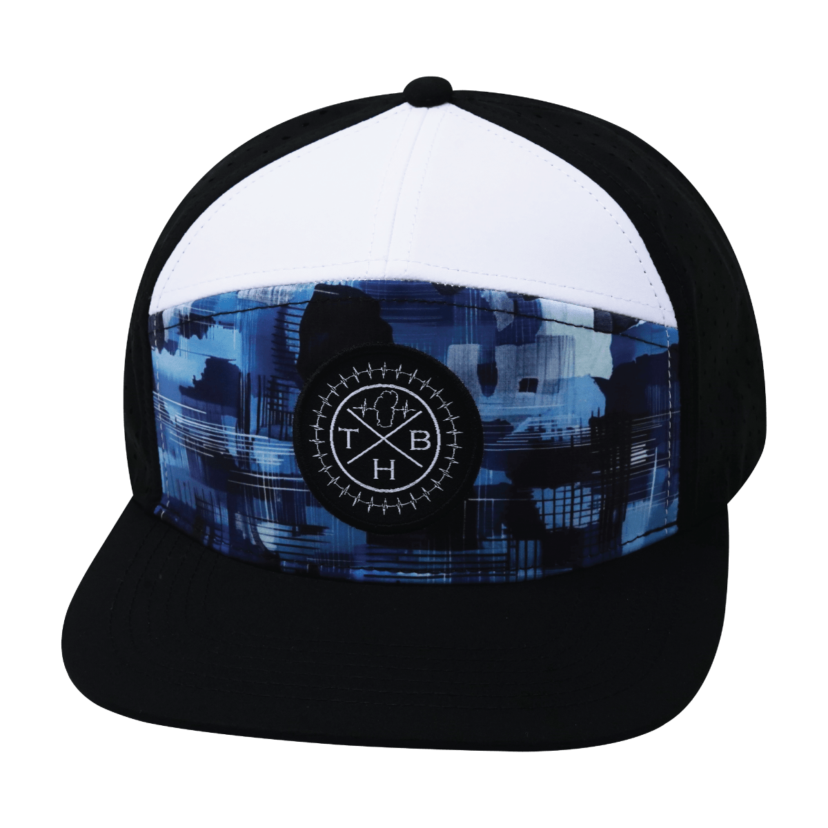 Youth Color Vibes Hat, Flat Bill, Snapback Hat, Artist Storm, Black, White, Mens Hat, Womens Hat, Front Picture