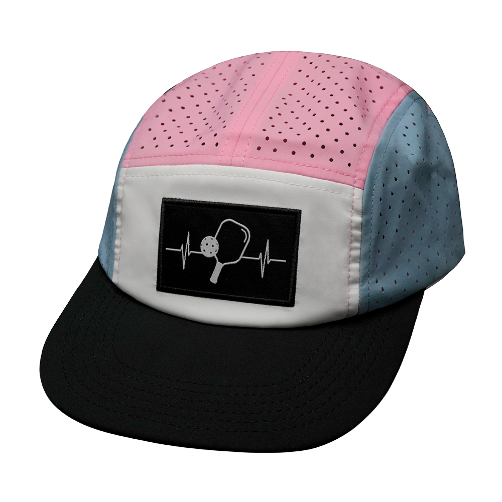 Pickleball - 5 Panel - Sporty - Unstructured - Black / White / Light Blue / Pink - Laser Mesh (Unisex)