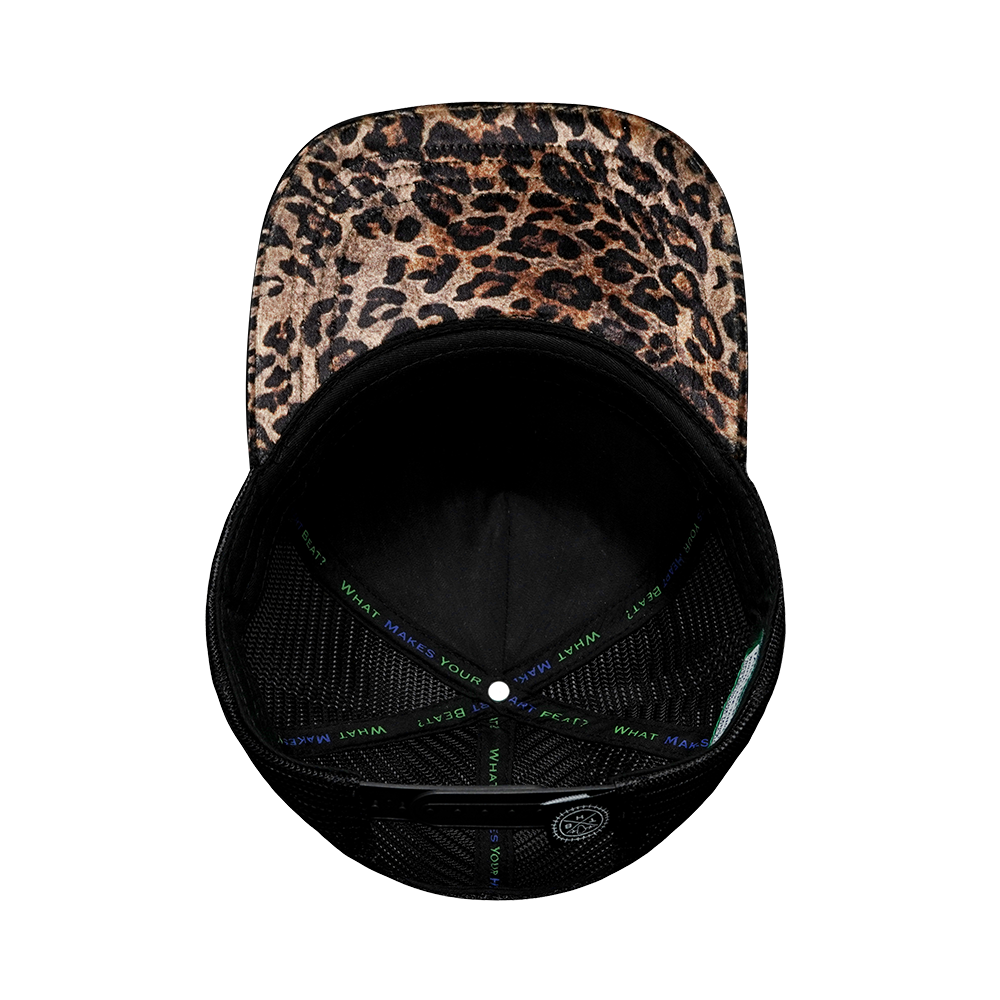 Tahoe - 5 Panel - Velvet - Gold Leopard Print - Trucker Mesh (Unisex)