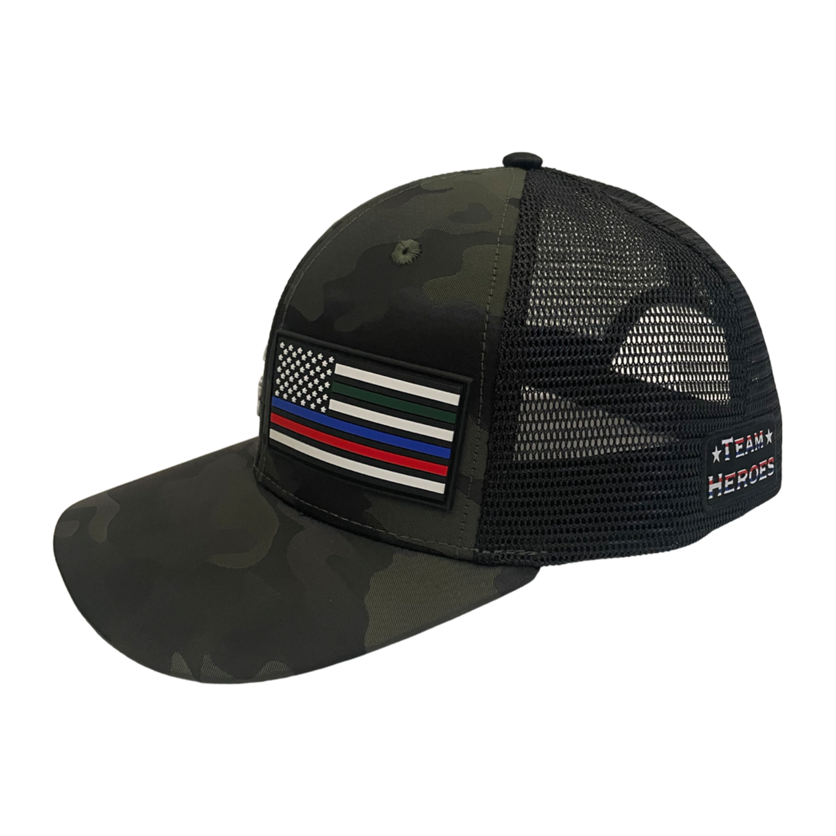 Team Heroes - 6 Panel - Green Camo / Black - Trucker Mesh (Unisex)