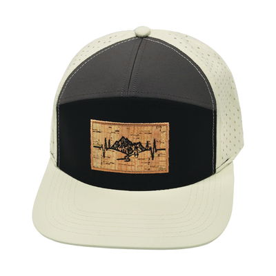 Mountains - 7 Panel - Cream / Black / Charcoal - Laser Mesh (Unisex)