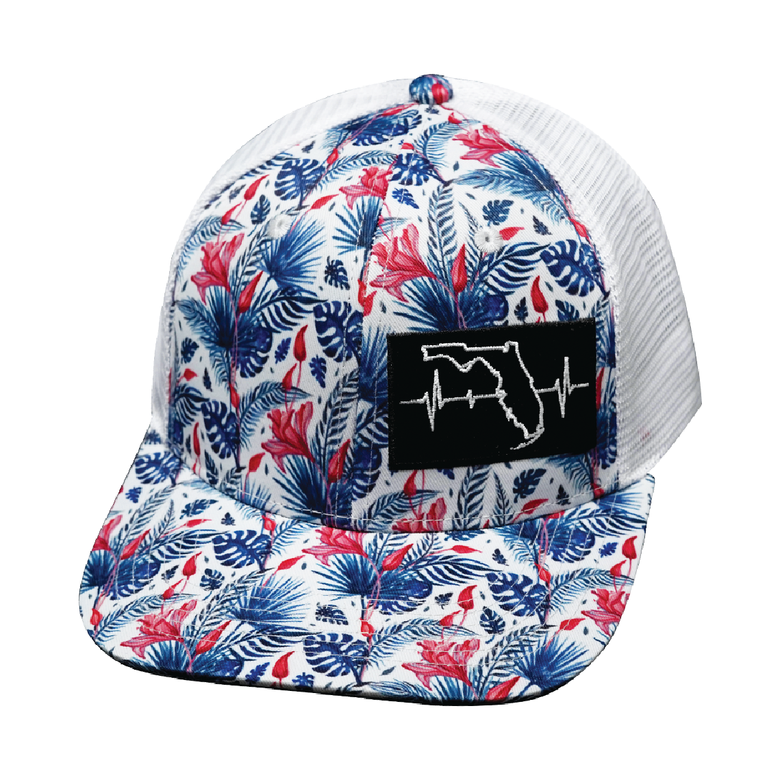 Florida - 6 Panel - Floral / White - Trucker Mesh (Unisex)
