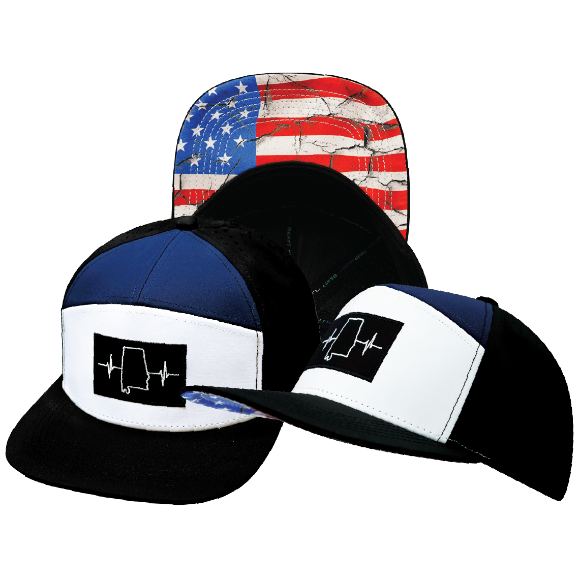 Alabama - 7 Panel - Black / White / Navy - Laser Mesh (Unisex)