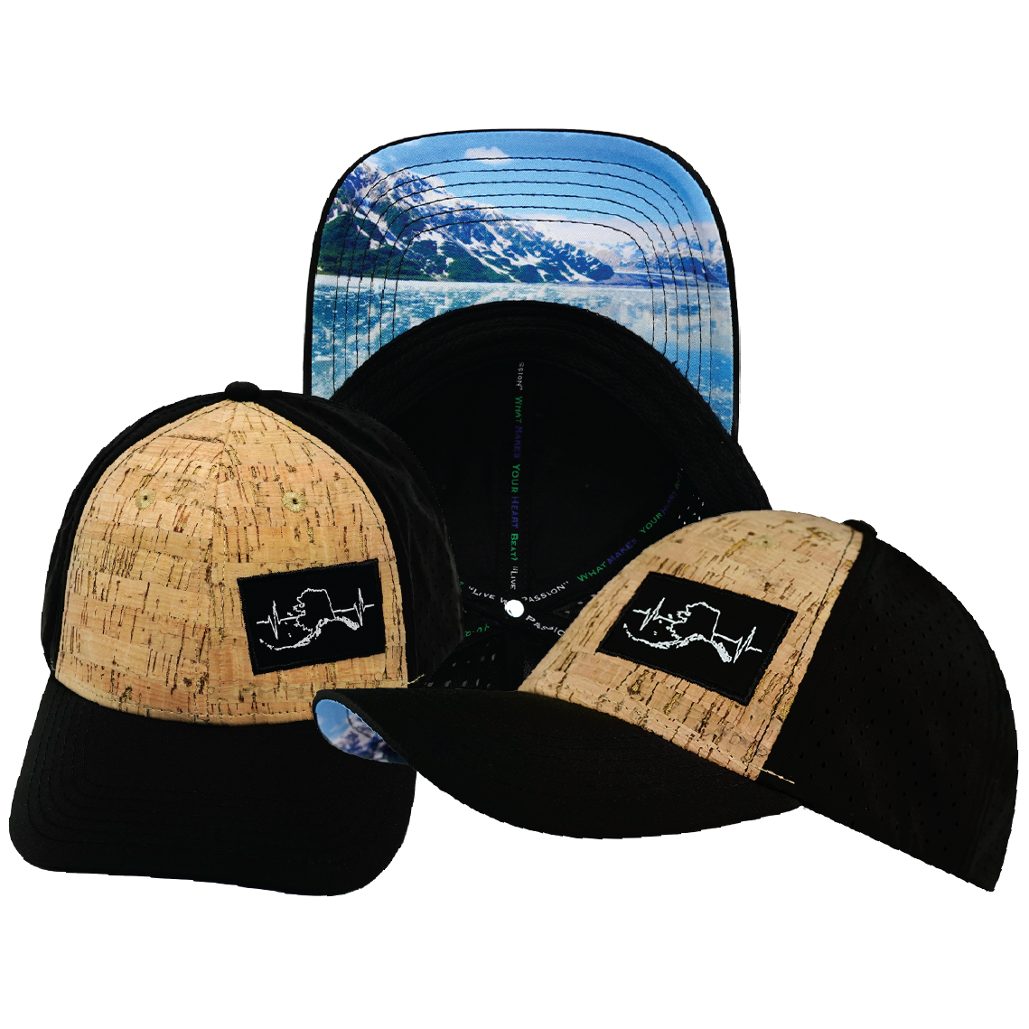 Alaska - 6 Panel - Shallow Fit - Pony Tail - Cork - Black - Laser Mesh (Unisex)