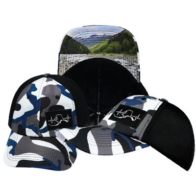 Alaska - 6 Panel - Unstructured - Camo - White / Gray / Blue / Black - Soft Trucker Mesh (Unisex)