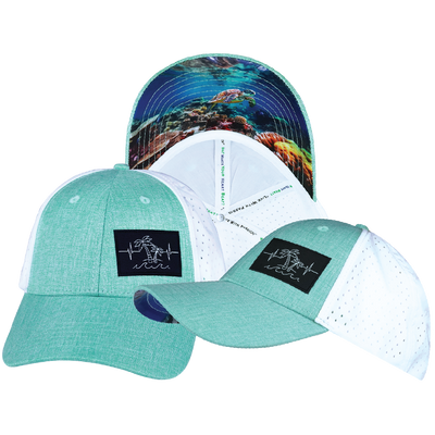 Beach - 6 Panel - Shallow Fit - Pony Tail - Teal / White - Laser Mesh (Unisex)