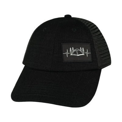 Camping - 6 Panel - Shallow Fit - Unstructured - Black Hemp / Black - Soft Trucker Mesh (Unisex)