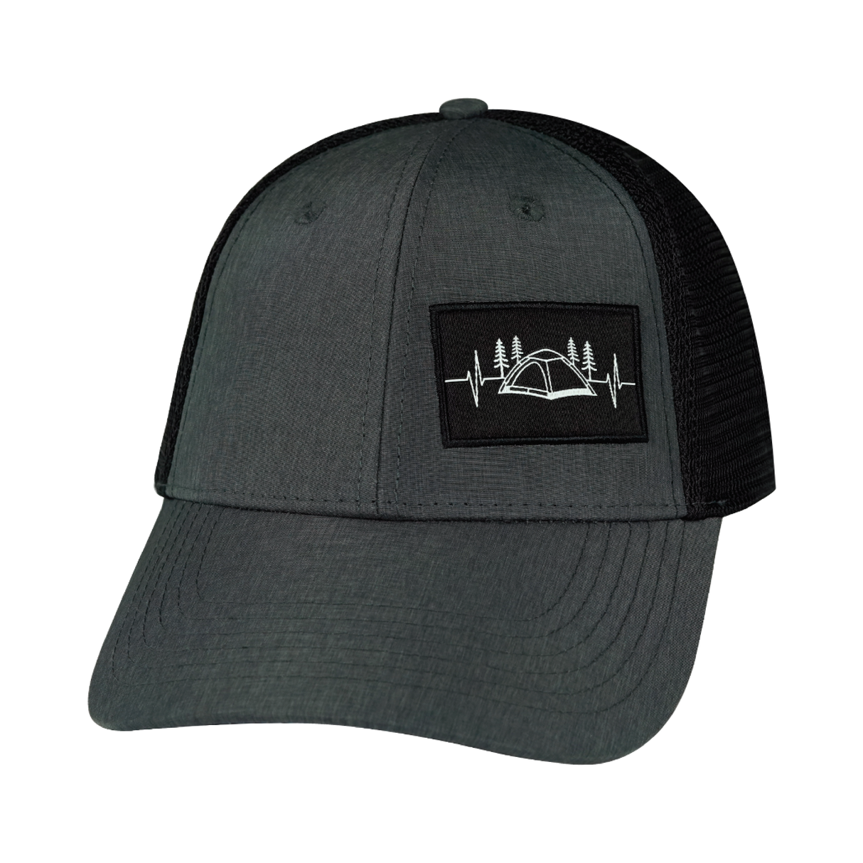 Camping - 6 Panel - Shallow Fit - Slate Gray / Black  - Soft Trucker Mesh (Unisex)