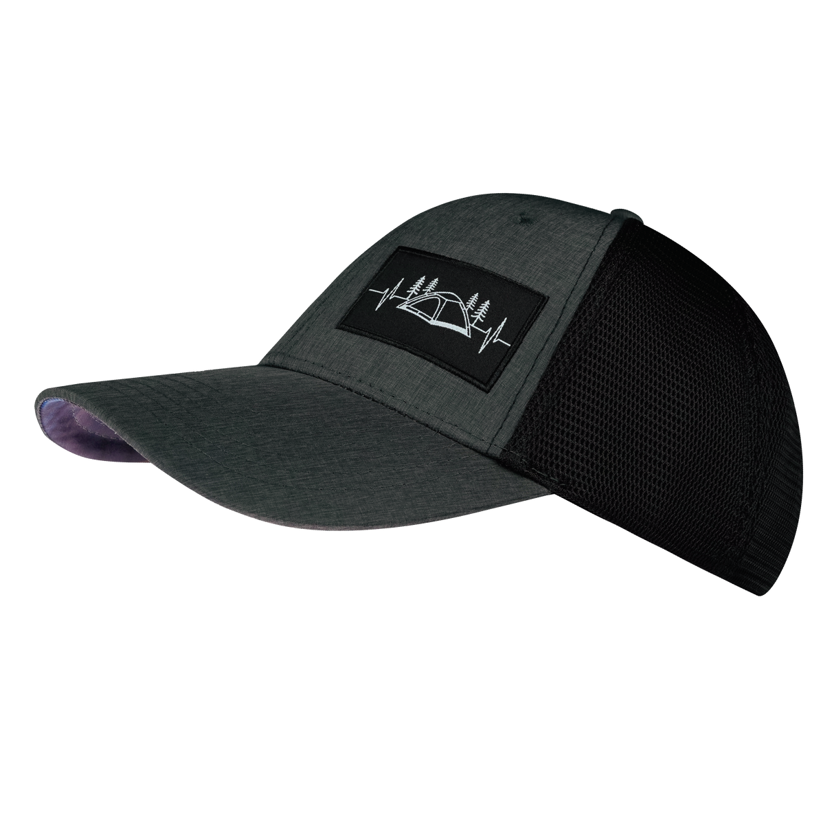 Camping - 6 Panel - Shallow Fit - Slate Gray / Black  - Soft Trucker Mesh (Unisex)