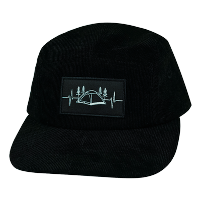 Camping - 5 Panel - Unstructured - Corduroy - Black - Fabric Back (Unisex)