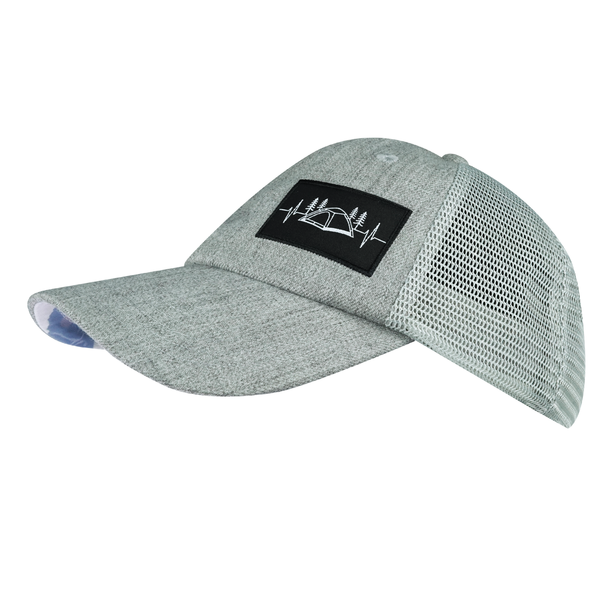 Camping - 6 Panel - Shallow Fit - Unstructured - Heather Gray / Gray  - Soft Trucker Mesh (Unisex)