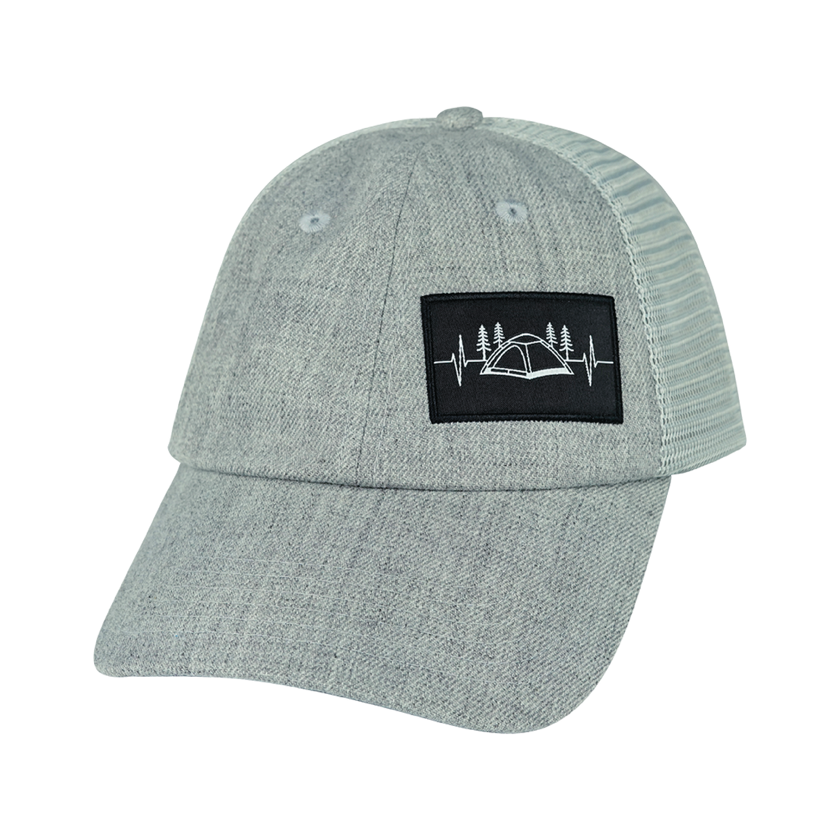 Camping - 6 Panel - Shallow Fit - Unstructured - Heather Gray / Gray  - Soft Trucker Mesh (Unisex)