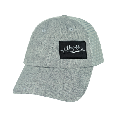Camping - 6 Panel - Shallow Fit - Unstructured - Heather Gray / Gray  - Soft Trucker Mesh (Unisex)