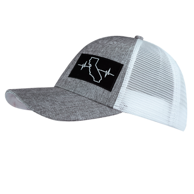 California - 6 Panel - Shallow Fit - Heather Gray / White - Trucker Mesh (Unisex)