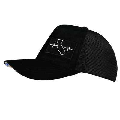 California - 5 Panel - Quilted - Black - Trucker Mesh (Unisex)