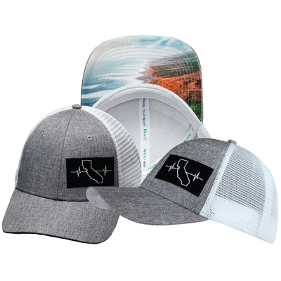 California - 6 Panel - Shallow Fit - Heather Gray / White - Trucker Mesh (Unisex)