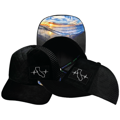 California - 5 Panel - Quilted - Black - Trucker Mesh (Unisex)