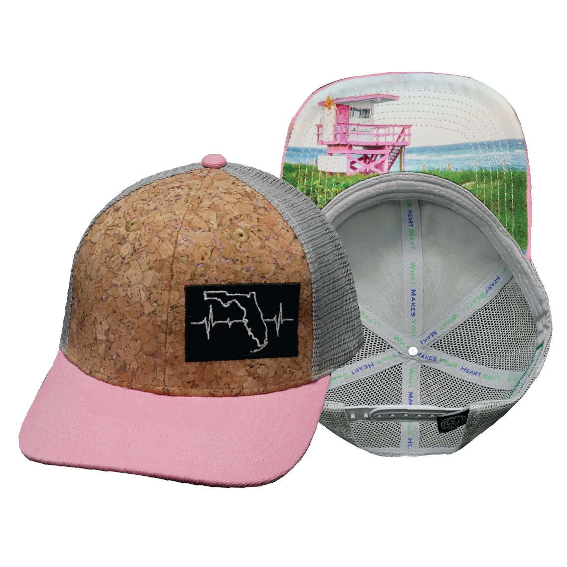 Florida - 6 Panel - Cork - Pink / Gray - Trucker Mesh (Unisex)