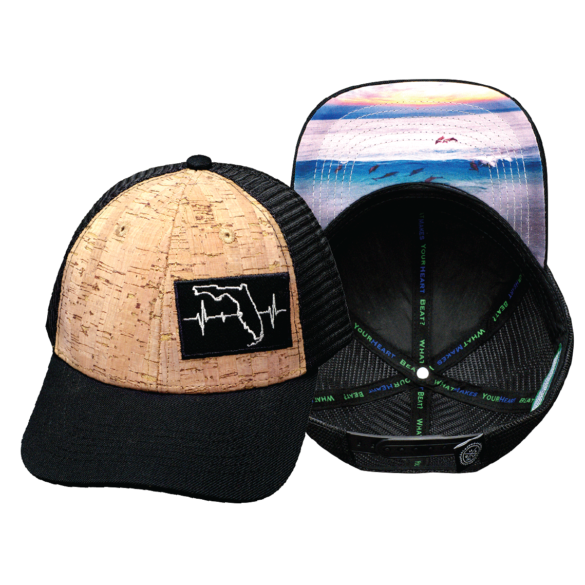 Florida - 6 Panel - Shallow Fit - Cork - Black - Trucker Mesh (Unisex)