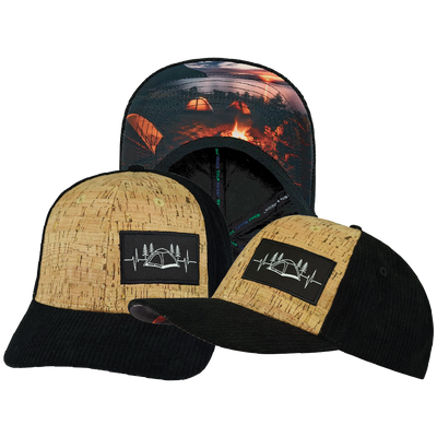 Camping - 6 Panel - Cork - Corduroy - Black - Fabric Back (Unisex)